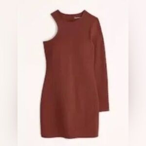 Abercrombie &Fitch|Brown rust orange bodycon mini dress,asymmetrical long sleeve